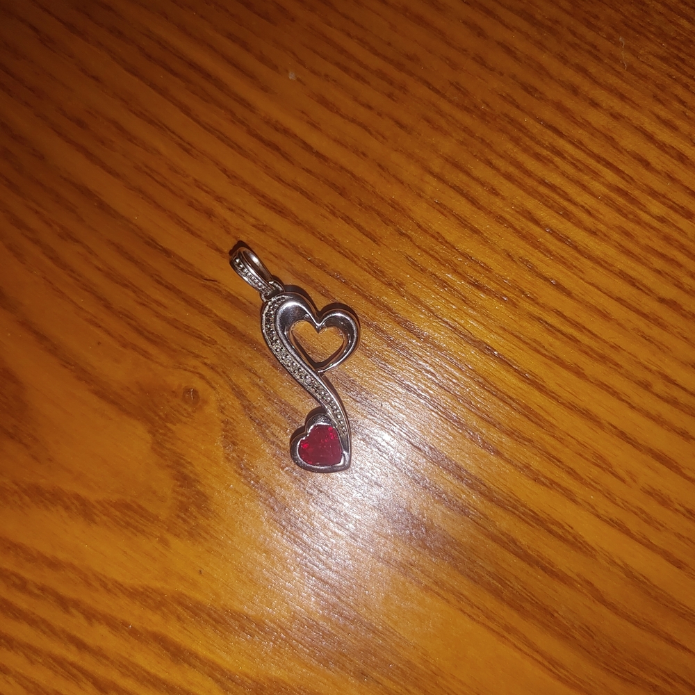 Romantic Silver Heart Necklace with Red Accent